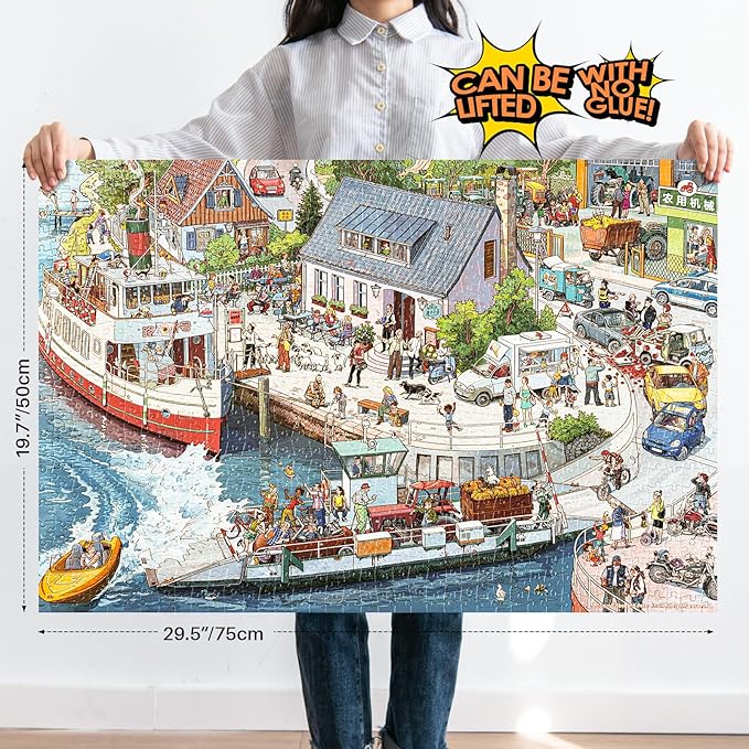 MOMIBOOK Puzzles for Adults 1000 Piece Jigsaw Puzzles of Let's Go! Set Sail, Painting Image Difficult Challenging Hard Impossible Puzzle, Cute Funny Toys & Games Christmas Birthday Gifts