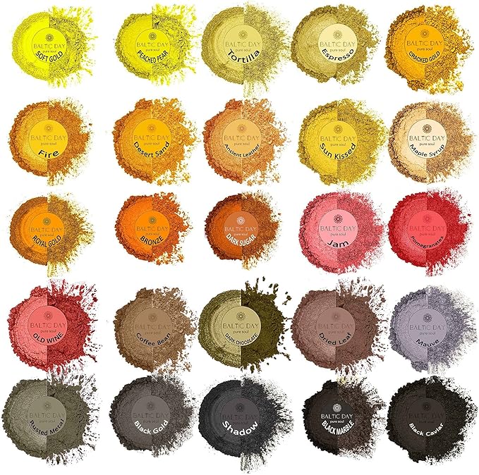 BALTIC DAY - Mica Powder, 100 Colors - Mica Powder for Epoxy Resin - Epoxy Resin Color Pigment Powder - Pigments for Soap Making, Candle, Slime, Lip Gloss, Nails, Paint, Acrylics