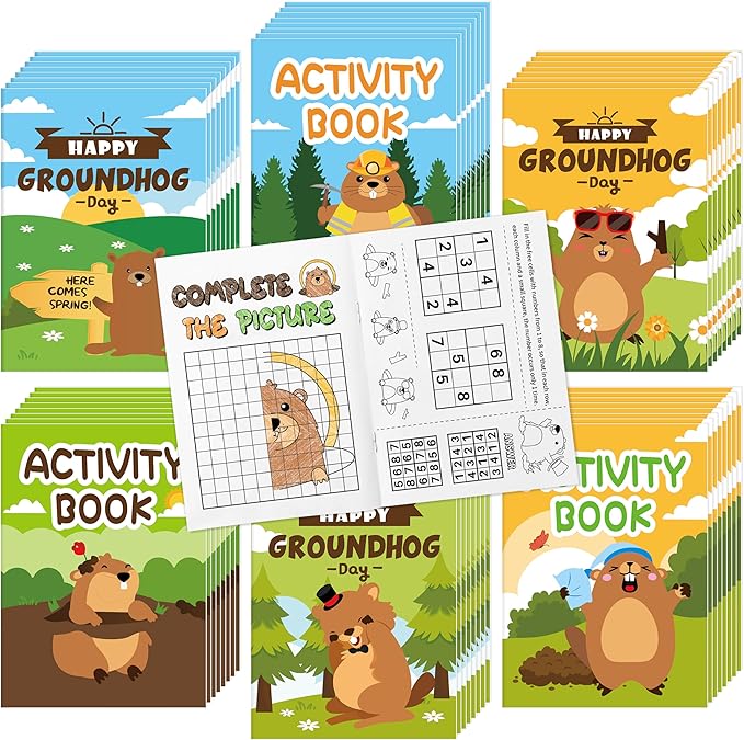 JAPBOR Groundhog Activity Coloring Book - 24PCS Mini Happy Groundhog Day Activities Color Books Bulk for Party Favor, Animals Themed Small Colouring Pages for Birthday Gift Class Painting Game