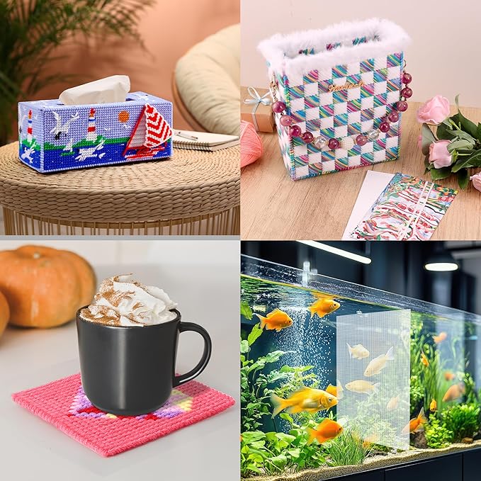 Pllieay 5 Pieces 7 Count Plastic Mesh Canvas Sheets, Eye Mesh for Embroidery, Acrylic Yarn Crafting, Knit and Crochet Projects, Make Aquarium Dividers(10.2 x 13.2 inch, with 4 Pieces Weaving Needles)
