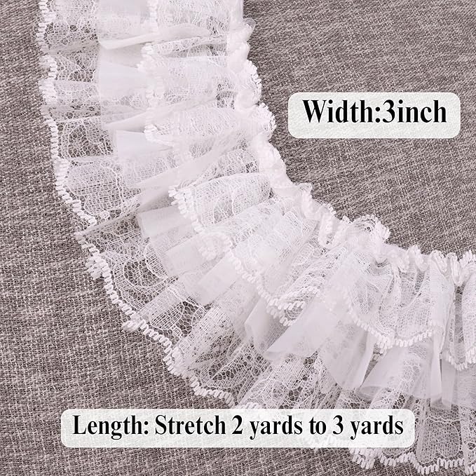 White Ruffle Lace Trim Elastic Trim for Bridal Wedding Decoration Sewing and Crafts (AIETSYEI)