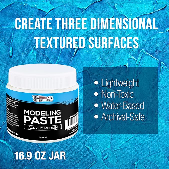 U.S. Art Supply Acrylic Modeling Paste - 16.9oz (500ml) Lightweight, Flexible, Mixable, Sandable, and Archival-Safe