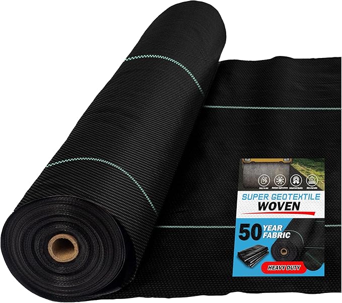 Woven Geotextile Fabric for Driveway and Road Stabilization, Construction Underlayment, Erosion Control, Commercial Grade 50 Year for Gravel Roads and Pavers (20x30) Ships Folded