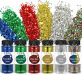 Ceya Bulk Chunky Glitter 6 Assorted Colors, 4.23OZ Each Jar Crafts Christmas Glitter, 1/24” Medium Size Nail Sequins for School Classroom Art,DIY Craft Slime Poster Card,Red,Blue,Silver,Gold,Green,Mix