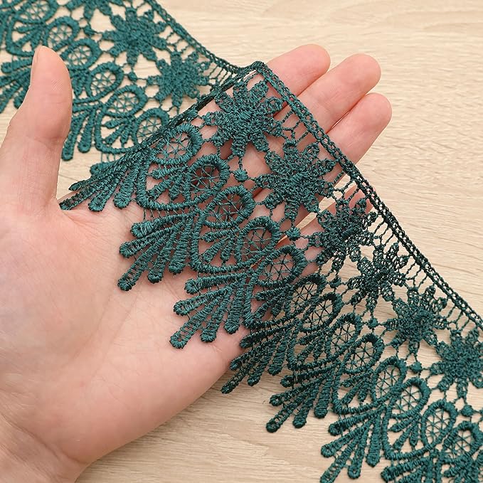 GXTIZAS Green Lace Trim 5 Yards Wide Venise Lace Ribbon Embroidered Edge Trim for Sewing Crafts Pillow Case