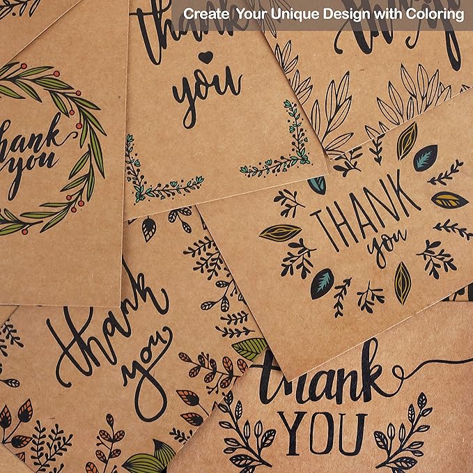 Thank You Cards With Envelopes - 160 Sets Premium Kraft Thank You Cards Bulk - TY Notes with 8 Graceful Designs - Floral Card for Celebration, Wedding, Baby & Bridal Shower 4x6