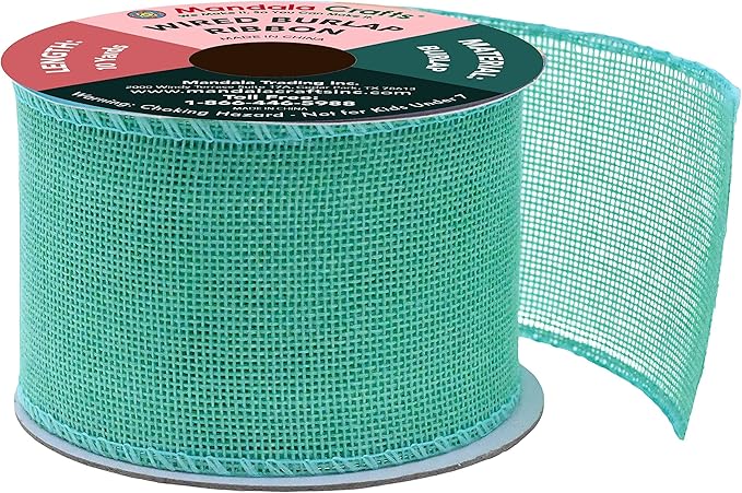 Mandala Crafts Turquoise Burlap Wired Ribbon 2.5 Inches Wide Jute Ribbons for Crafts - 10 Yds Roll Rustic Burlap Wrap Trim Ribbons for Wreaths Bows Party Decoration