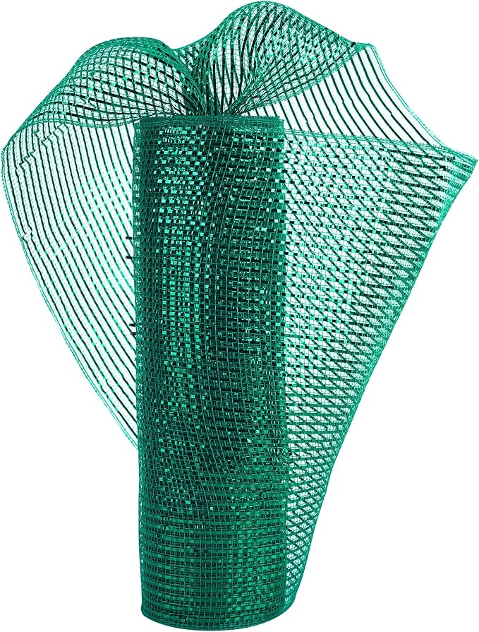 MEEDEE Forest Green Deco Mesh 10 Inch Deluxe Wide Foil Metallic Mesh Fabric Dark Green Mesh Ribbon for Christmas Tree, Wreaths, Garland, Gift Wrapping, Bows Making (30 Feet)