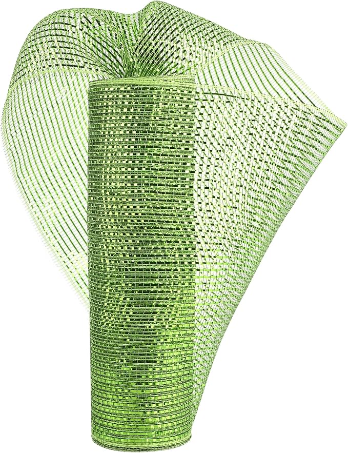 MEEDEE Moss Green Deco Mesh 10 Inch Rolls Deluxe Wide Foil Metallic Mesh Fabric Moss Green Mesh Ribbon for Christmas Tree, Wreaths, Garland, Gift Wrapping, Bows Making (30 Feet)