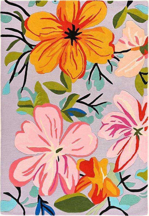 Handmade Wool Floral Area Rug for Living Room | Elegant Flower Garden Design, Soft, Thick and Durable | Bedroom, Dining Room & Home Decor Carpet (10' x 14', Floral K)