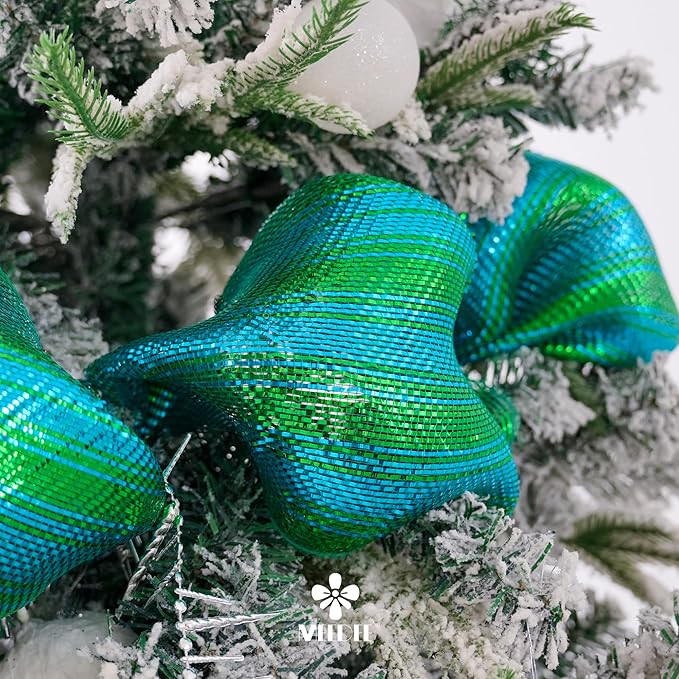 MEEDEE Peacock Ombre Deco Mesh 10 Inch Deluxe Wide Foil Metallic Xmas Mesh Christmas Tree Ribbon Ombre Mesh Ribbon for Christmas Tree, Wreaths, Garland, Gift Wrapping, Bows Making (30 Feet)