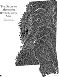 Muir Way Hydrological River Map of Mississippi - Watershed Topographic Wall Art for Home, Office, or Travel Decor - Unframed Flat Paper Print, 24x30