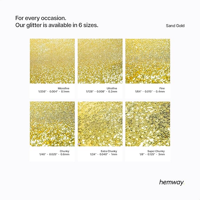 Hemway Glitter for Resin 100g Sand Gold Metallic Crystals for Epoxy Craft Super Chunky Flakes Tumblers Wax Melt