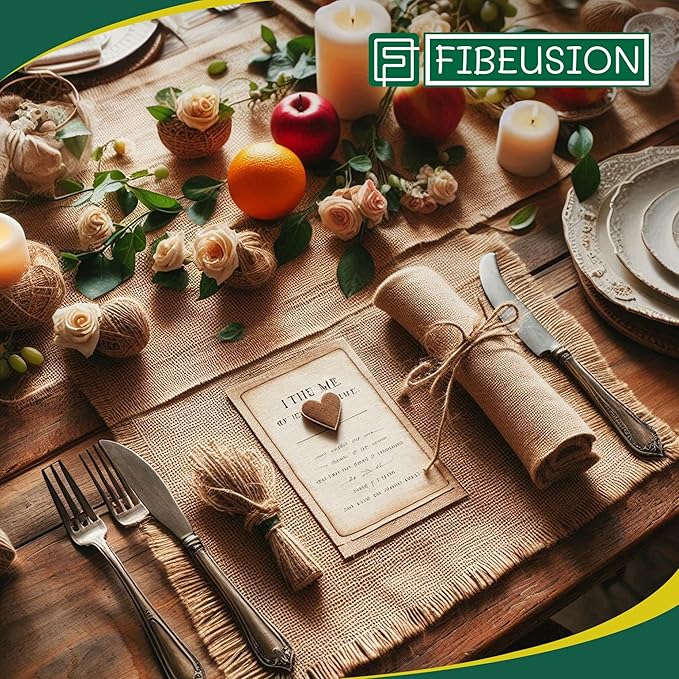 Burlap Table Runners 14 Inches x 30 FT - No-Fray Finished Edge Premium Natural Table Runner Burlap Roll – No Odor, Eco-Friendly Tablecloth Roll for Rustic Table Decor and Other DIY Crafts