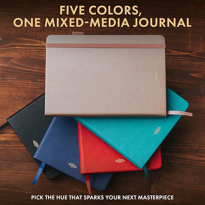 Wordsworth & Black A5 Mixed Media Journal 96 Mix Pages, Hardcover Leather, 190 GSM Paper, Journaling Notebook for Work & Sketching, Journals for Women, Men - Gifts Box Included Black