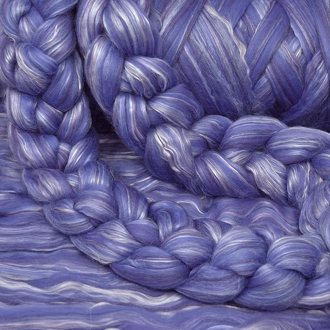 Merino Silk Luxe Tonal Designer Blend. Superfine Merino, Mulberry Silk, Tussah Silk. Top Roving for Spinning or Felting. Velvet Dream 1oz