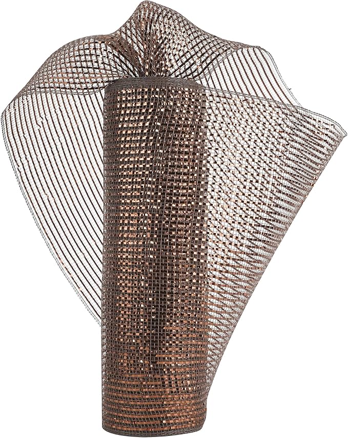MEEDEE Brown Deco Mesh 10 Inch Deluxe Wide Foil Metallic Mesh Ribbon Chocolate Deco Mesh Harvest Mesh Ribbon Fall Mesh for Wreaths, Garland, Christmas Tree, Gift Wrapping, Bows Making (30 Feet)