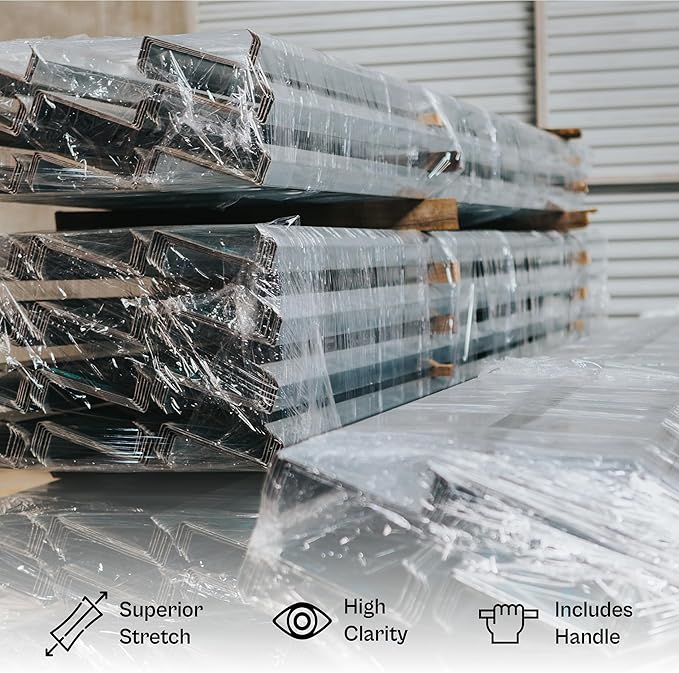 PSBM Mini Stretch Wrap with Handle, 12 Pack, 5 Inch x 1000 Feet, 90 Gauge, Clear, Small Plastic Cling Film for Pallets Moving Storing