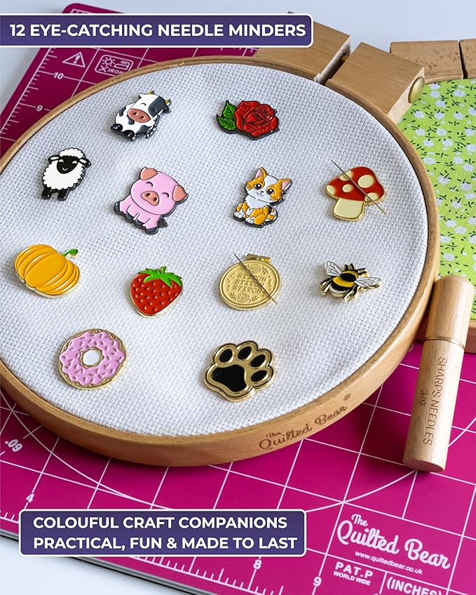 The Quilted Bear Needle Minder - Needle Minder Magnet for Keeping Sewing & Embroidery Needles Cross Stitch Needles Safe-Stress Free Stitching Cross Stitch Supplies & Embroidery Supplies (Cross Stitch)