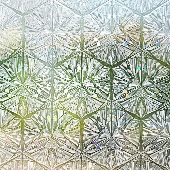 rabbitgoo Window Privacy Film Stained Glass Window Film, Decorative Stickers Removable UV Sun Blocking Clings Door Coverings, Diamond Pattern, 17.5 x 157.5 inches