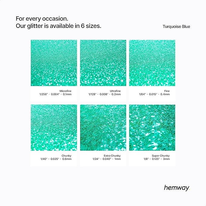Hemway Polyurethane & Epoxy Resin Glitter 100g / 3.5oz Metallic Crystal Flake Additive for Flooring Jewelry Tumblers Glass Pigment - Extra Chunky (1/24" 0.040" 1mm) - Turquoise Blue