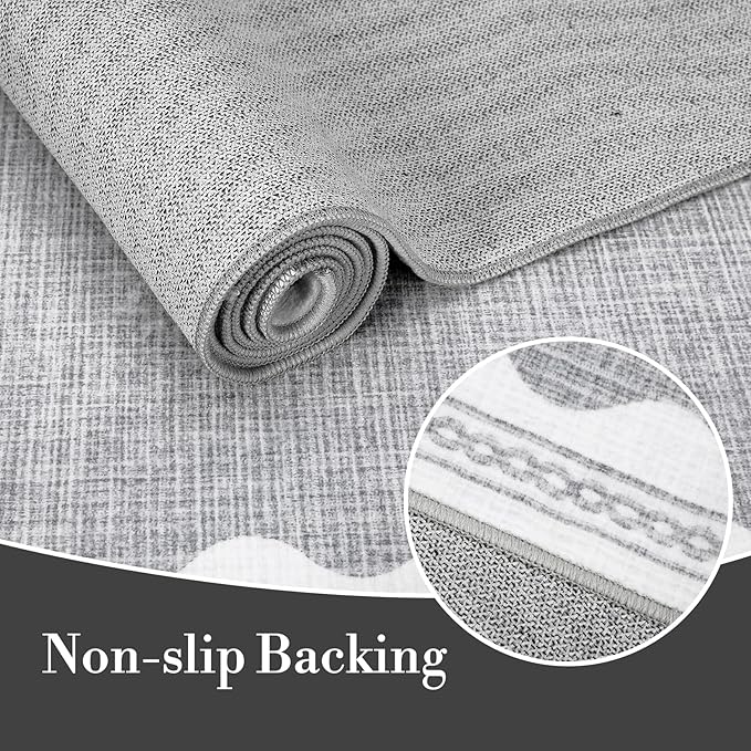 Scalloped Washable Rug 5x7 Area Rugs for Living Room, Solid Grey Rug for Bedroom Girls, Non Slip Scalloped Rug Throw Rugs with Rubber Back, Soft Dorm Nursery Low Pile Carpet for Dining Room