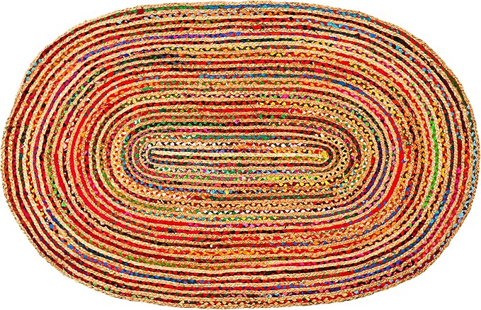 8'x10' Handwoven Jute Chindi Area Rug - Colorful Boho Rugs for Living Room - Hand Braided Multicolor Bohemian Rug for Farmhouse, Bedroom, Dining Room, Classroom, Hallway, Kitchen, Office