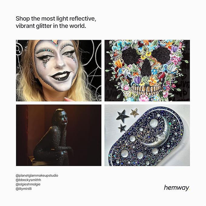 Hemway Polyurethane & Epoxy Resin Glitter 100g / 3.5oz Metallic Crystal Flake Additive for Flooring Jewelry Tumblers Glass Pigment - Fine (1/64" 0.015" 0.4mm) - Black Holographic
