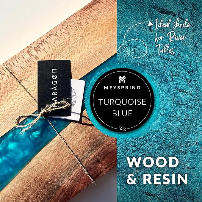 MEYSPRING Turquoise Blue Mica Powder - 50g - Epoxy Resin Color Pigment - Teal Mica Powder for Resin Ocean Art, River Tables, Woodworking - Cosmetic Grade