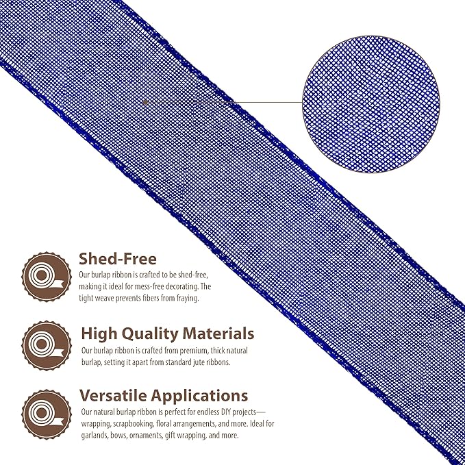 Mandala Crafts Royal Blue Burlap Ribbon 2 Inches Wide Jute Ribbons for Crafts - 20 Yds Roll Rustic Burlap Wrap Trim Ribbons for Wreaths Bows Wedding Party Decoration