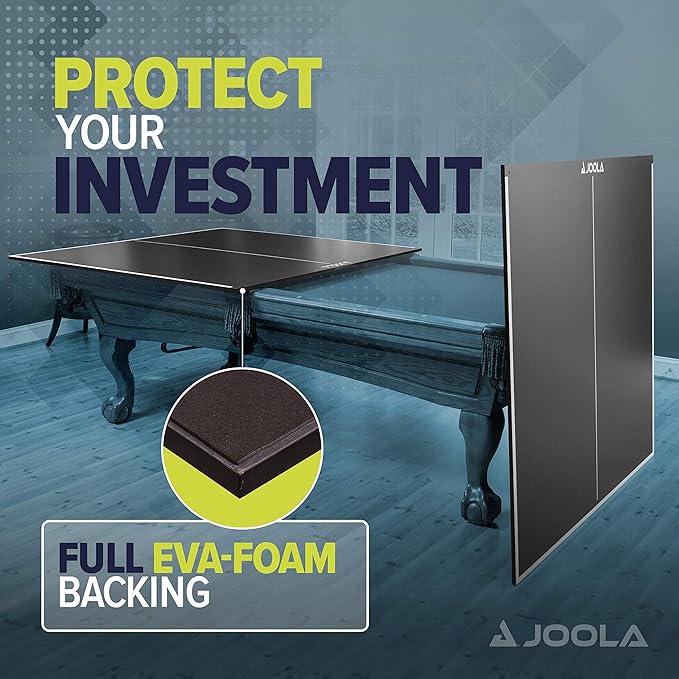 JOOLA Ping Pong Conversion Top with Net Set for Billiard and Pool Tables - Regulation Top Converts Billiards into Ping Pong Table - Includes Foam Padding for Protection - Steel Frame Option