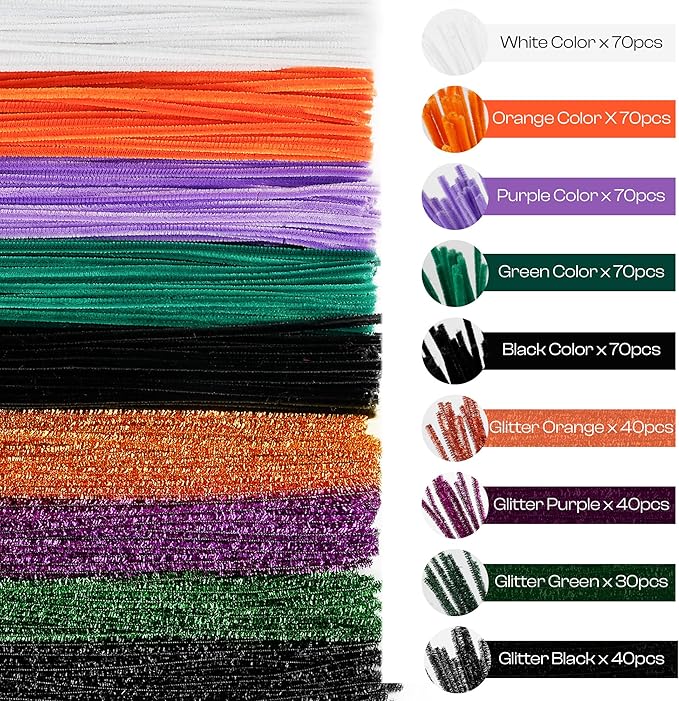 Caydo 500 Pieces Halloween Pipe Cleaners with 100pcs Eyes, Chenille Stems, Pipe Cleaner Crafts for DIY Art and Craft Projects Creative Gift Party Decorations