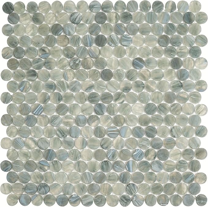 Mixed Gray Penny Round Mosaic Glass Tile – 12.2 x 12.2 Inch - 10 Sheet Pack - Luxurious Design for Bathroom Walls, Kitchen Backsplash, Shower Walls - Elegant Wall Decor - NOT Peel and Stick Tile