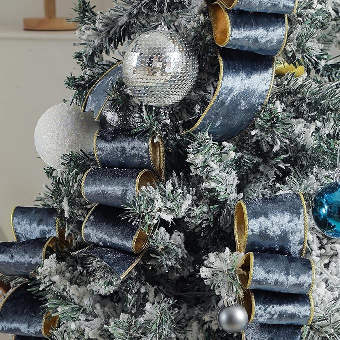 Dusty Blue Christmas Velvet Ribbon Wired (2.5" × 15 Yards) - Christmas Ribbon for Christmas Tree Decoration/Gift Wrapping/Crafts Wreaths Supplies
