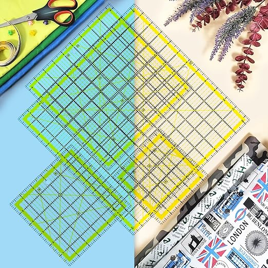 Quilting Rulers, 7 Piece Acrylic Ruler (12.5"X12.5", 9.5"X9.5", 6"X6", 4.5"X4.5",12"x6.5",9"x3",12"x2"), Sewing & Quilting Templates