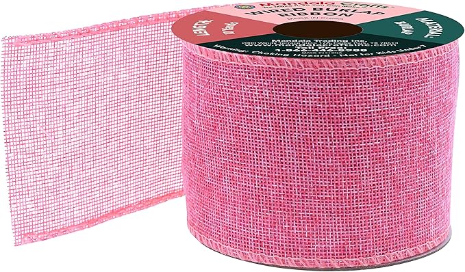 Mandala Crafts Pink Burlap Wired Ribbon 3 Inches Wide Jute Ribbons for Crafts - 10 Yds Roll Rustic Burlap Wrap Trim Ribbons for Wreaths Bows Party Decoration