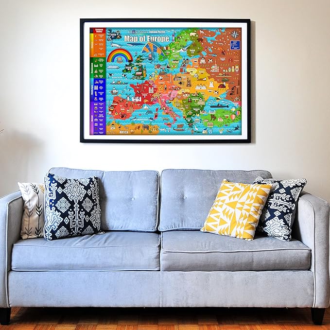 Think2Master Colorful Map of Europe 1000 Pieces Jigsaw Puzzle for Kids 12+, Teens, Adults & Families. Great Gift for stimulating Interest in The European Map. Size: 26.8” X 18.9”