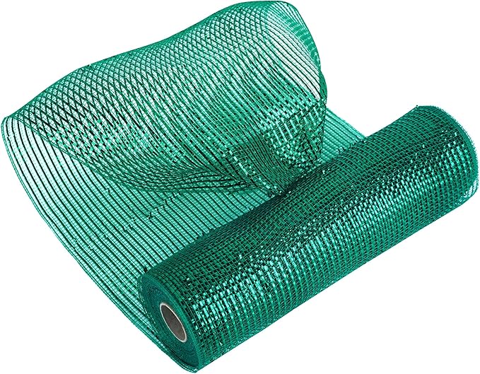 MEEDEE Forest Green Deco Mesh 10 Inch Deluxe Wide Foil Metallic Mesh Fabric Dark Green Mesh Ribbon for Christmas Tree, Wreaths, Garland, Gift Wrapping, Bows Making (30 Feet)