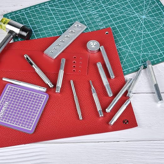 14Pcs Rivet Setter, Leather Die Punch Snap kit, Stainless Steel Rivet Setting Tool for Bag Making DIY Leather Crafts with Non Slip Base