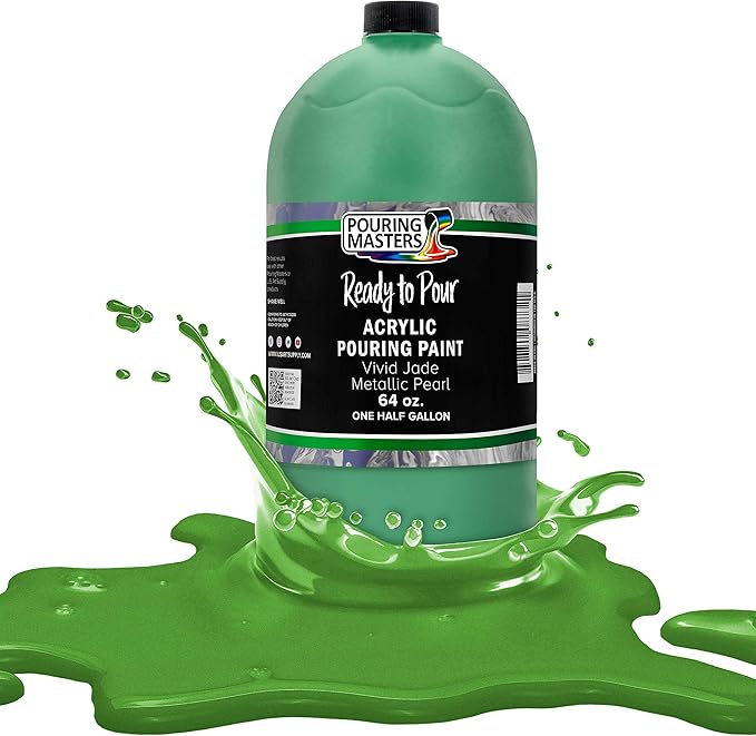 Pouring Masters Vivid Jade Metallic Pearl Ready to Pour Acrylic Pouring Paint - Premium 64-Ounce Pre-Mixed Fluid Acrylic Paint - Fluid Art Supplies for Canvas, Wood, Paper, Tile & Rocks