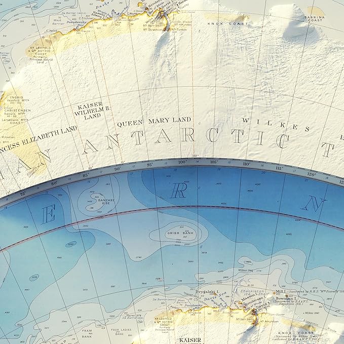Muir Way Shaded Relief Elevation Map of Antarctica - Vintage-Style Topographic Wall Art with Map Look - Unframed Flat Paper Print, 35x45