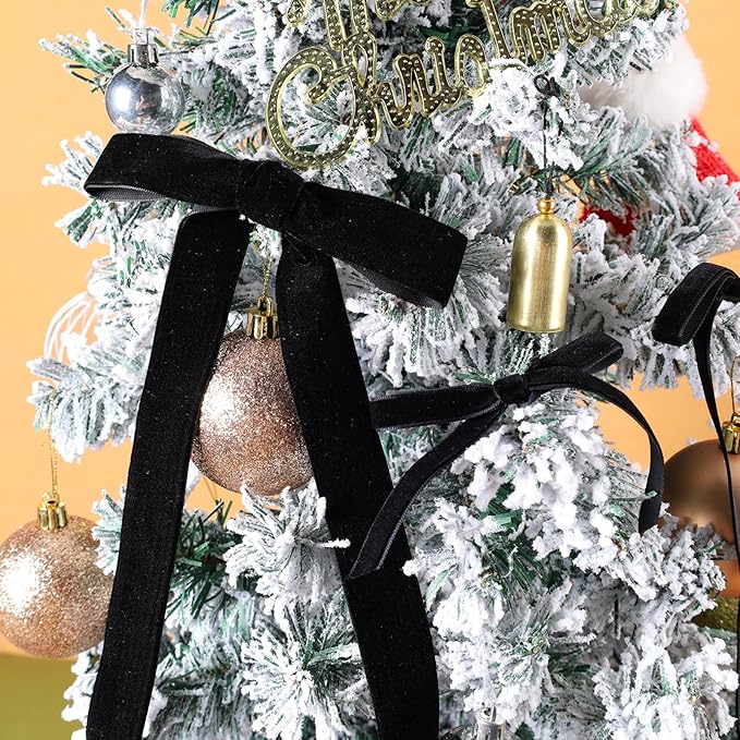 LaRibbons Thin Velvet Ribbon 3/8 Inch x 25 Yards, Black Velvet Ribbon for Christmas Tree, Gift Wrapping, Wreath Bow, Outdoor Decoration