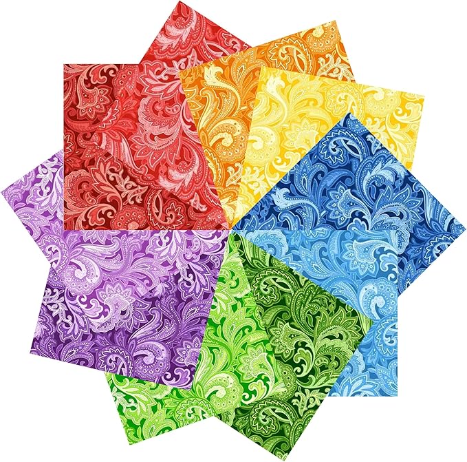 HANPATQUI 50PCS 8 x 8 inch Paisley Printed 100% Cotton Fat Quarters Fabric for Sewing and Quilting Bundles Precut Fabric Square for DIY Craft Patchwork