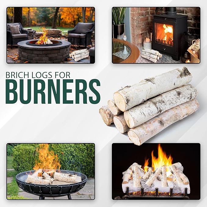 17 Inch Natural Birch Logs - Decorative Dried Birch Wood Logs for Fireplace, Wedding Centerpieces - Unfinished Wood DIY Crafts, & Home Décor - Birch Log Bundle for Indoor Display (6 PCS) (2.5"-4" DIA)