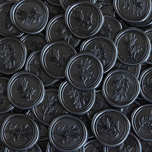 PONATIA Black Wax Seal Stickers - Wedding Invitation Seal Stickers, 50 Pcs Self- Adhesive Wax Seals, Perfect for Invitation Cards, Envelopes Christmas Cards, Gift Wrapping, Party Menu Decor
