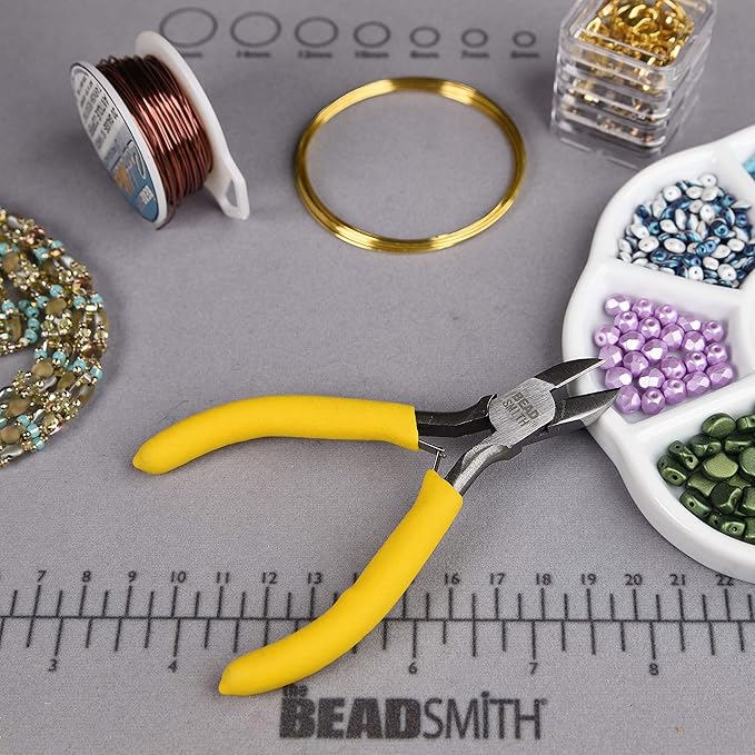 The Beadsmith Color-ID Side Cutter – 5 inches (127mm) – Yellow Comfort Grip Handle – Polished Steel Head and Double-Leaf Spring - Tool for Jewelry Making
