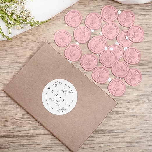 PONATIA 50 Pcs Dusty Rose Wax Seal Stickers - Eucalyptus Leaf, Perfect for Wedding Invitations, Gift Wrapping & More