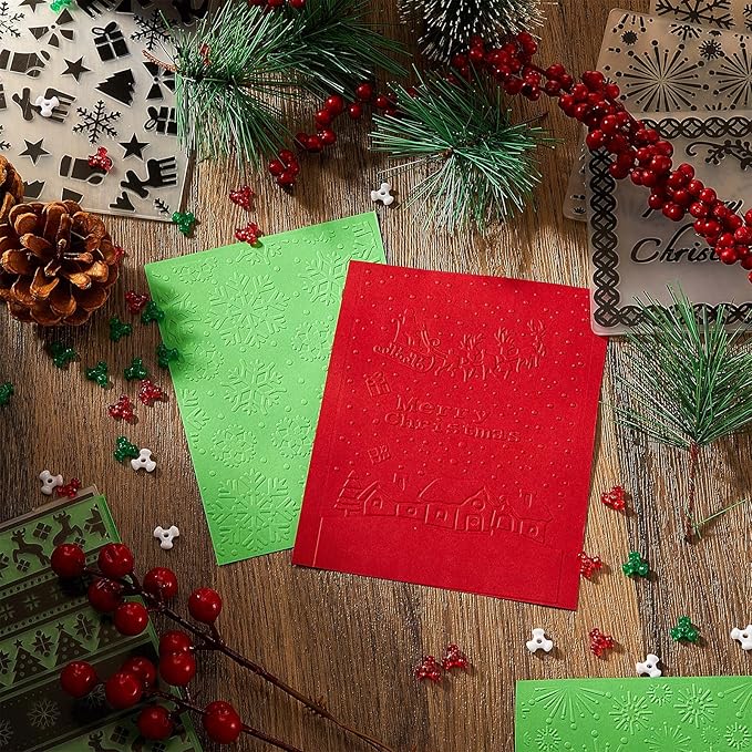 10 Pieces Christmas Embossing Folders Snowflake Deer Leaves Stencil Template DIY Craft Background Embossing Folders for Card Making Photo Album Scrapbooking Decoration