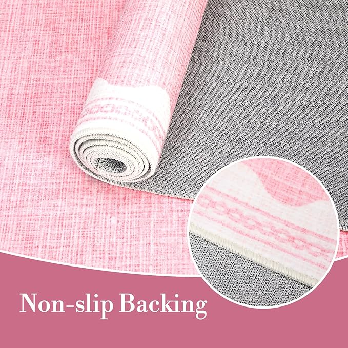 Scalloped Round Rug 6ft, Small Area Rugs Solid Pink Rug for Bedroom Girls, Washable Rugs for Living Room, Non Slip Scalloped Round Bath Mat, Soft Dorm Nursery Carpet for Bedside