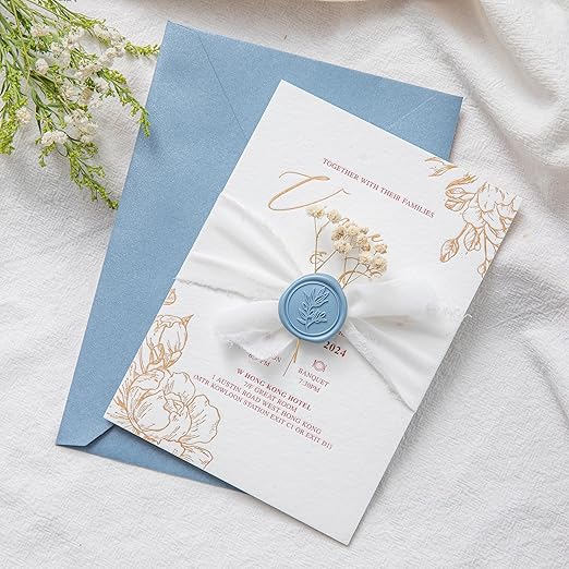 PONATIA Dusty Blue Wax Seal Stickers - 50 Pcs Self- Adhesive Wedding Invitation Seal Stickers, Perfect for Invitation Cards, Envelopes Christmas Cards, Gift Wrapping, Party Menu Decor
